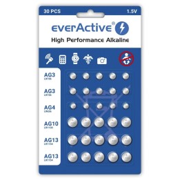 Set batterie alcaline mini everActive 10 x G3 / LR41 5 x G4 / LR626 5 x G10 / LR1130 10 x G13 / LR1154