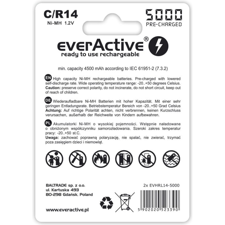 Batterie ricaricabili everActive Ni-MH R14 C 5000 mAh Professional Line