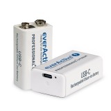 Batteria ricaricabile everActive 6F22/9V Li-ion 550 mAh con USB TYPE C