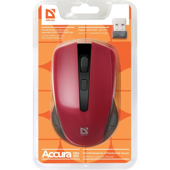 Defender MM-935 Mouse ambidestro RF wireless ottico 1600 DPI