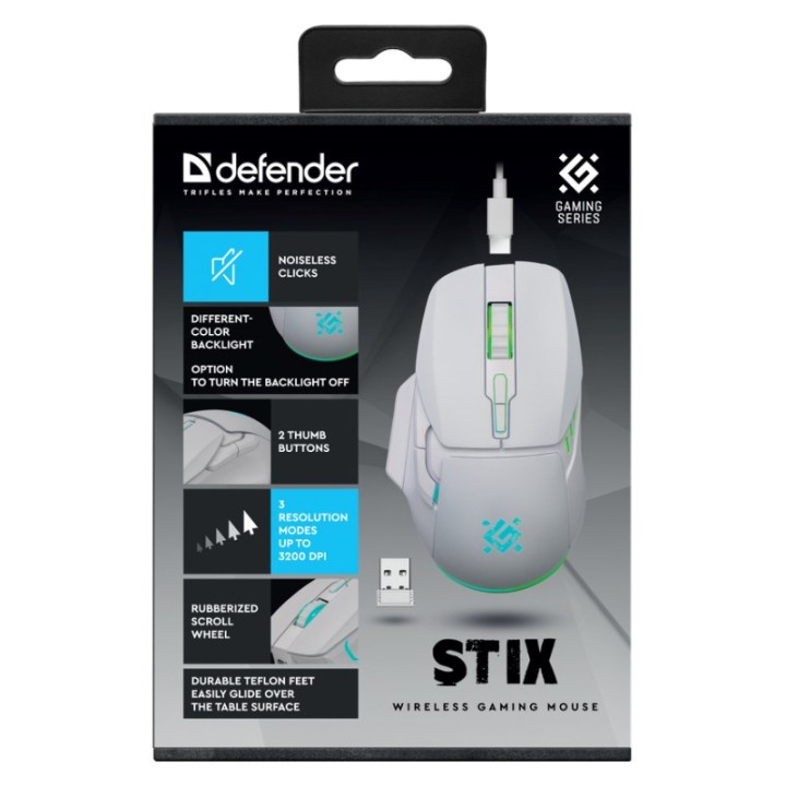 MOUSE WIRELESS DEFENDER STIX GM-009 RF BIANCO 3200dpi 7P