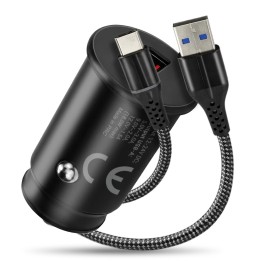 Caricabatterie auto 1 X USB QC3.0 18W nero + cavo USB-C 1m