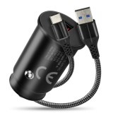 Caricabatterie auto 1 X USB QC3.0 18W nero + cavo USB-C 1m