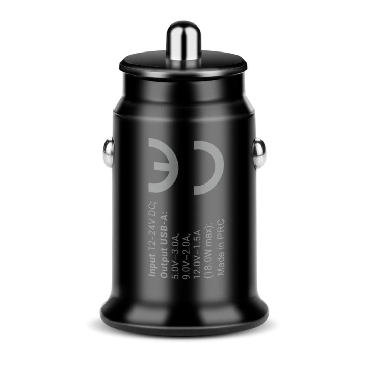 Caricabatterie auto 1 X USB QC3.0 18W nero + cavo USB-C 1m