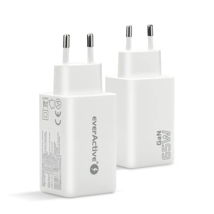 Caricabatterie GaN 1 x USB 2 x USB-C Quick Charge 4+ 65W bianco