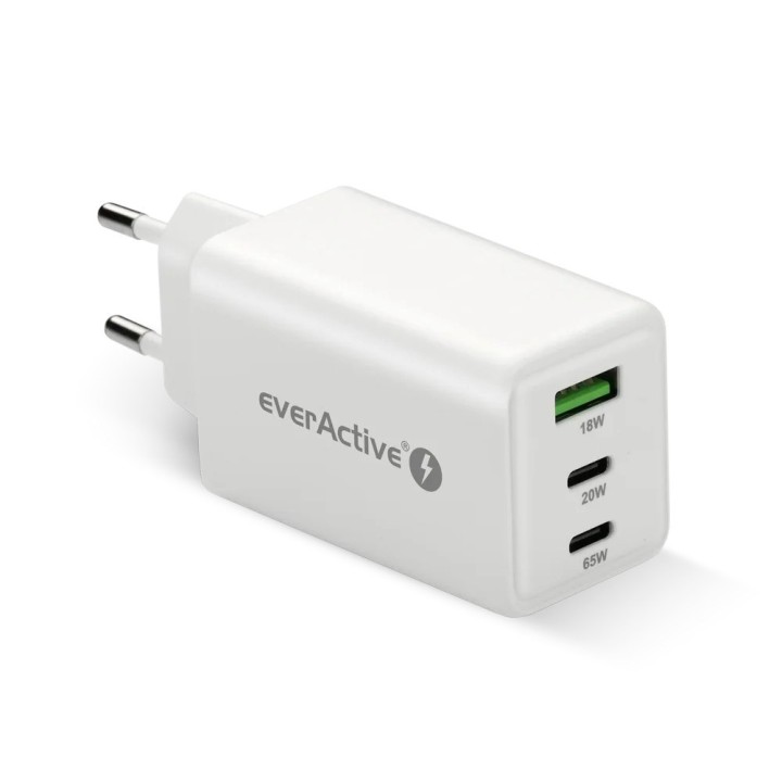 Caricabatterie GaN 1 x USB 2 x USB-C Quick Charge 4+ 65W bianco