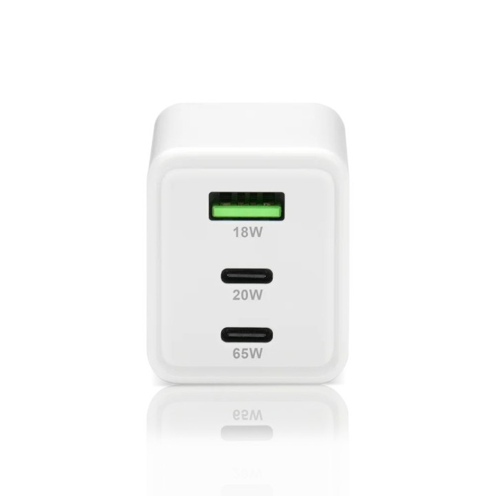 Caricabatterie GaN 1 x USB 2 x USB-C Quick Charge 4+ 65W bianco