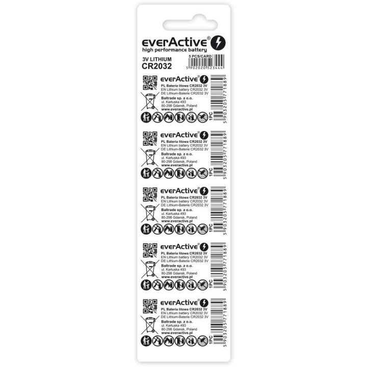 Batterie al litio everActive CR2032 - blister 5 pezzi