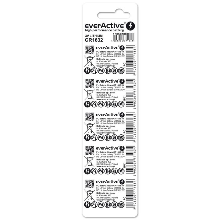 Batteria al litio mini everActive CR1632 5 pz.