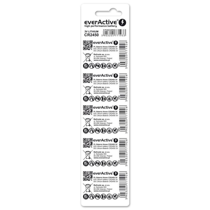 Batteria al litio mini everActive CR2450 5 pz.
