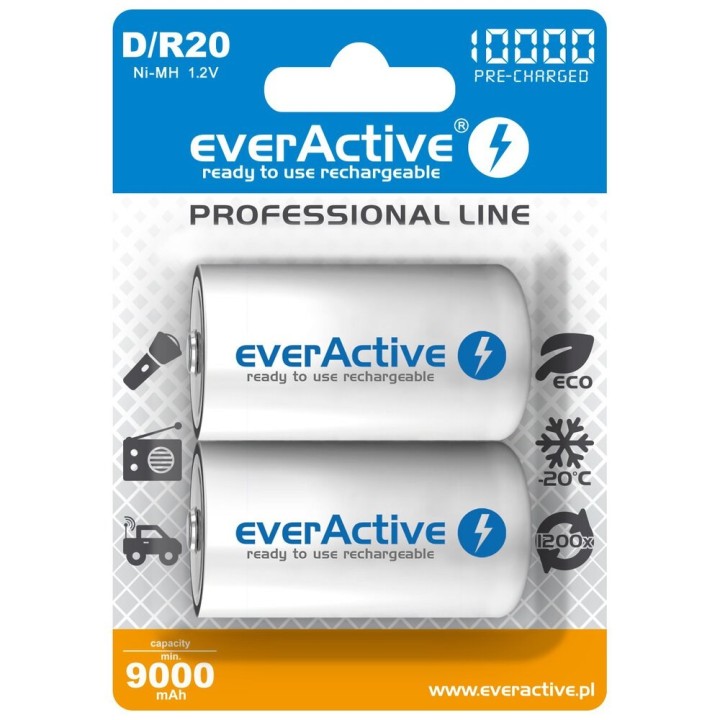 Batterie ricaricabili everActive R20/D Ni-MH 10000 mAh pronte all'uso