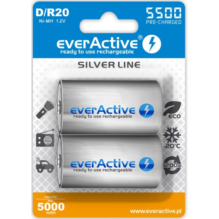 Batterie ricaricabili everActive R20/D Ni-MH 5500 mAh pronte all'uso