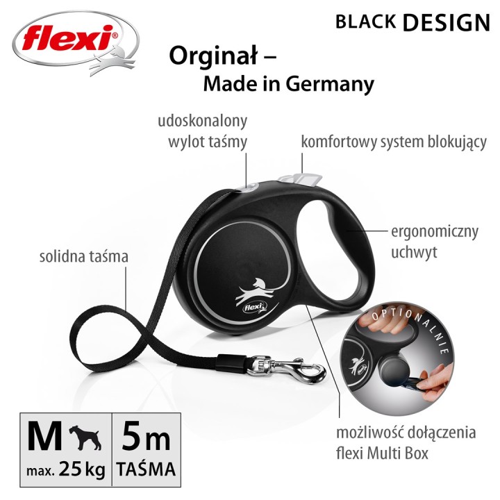 Flexi Black Design M 5 m guinzaglio retrattile per cani