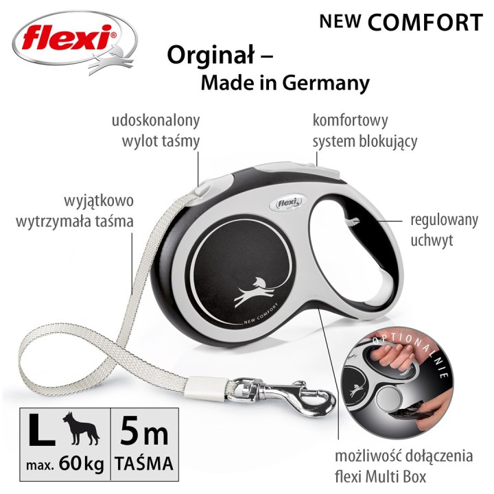 Flexi New COMFORT 8 m nero grigio guinzaglio retrattile per cani