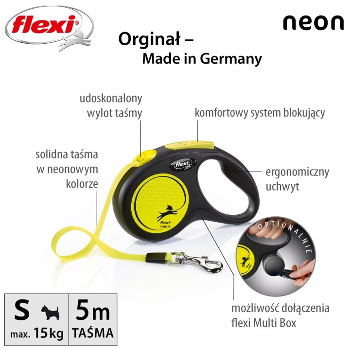 Flexi Guinzaglio retrattile per cani New NEON 5 m nero giallo