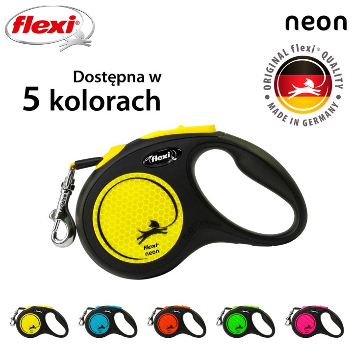 Flexi Guinzaglio retrattile per cani New NEON 5 m nero giallo