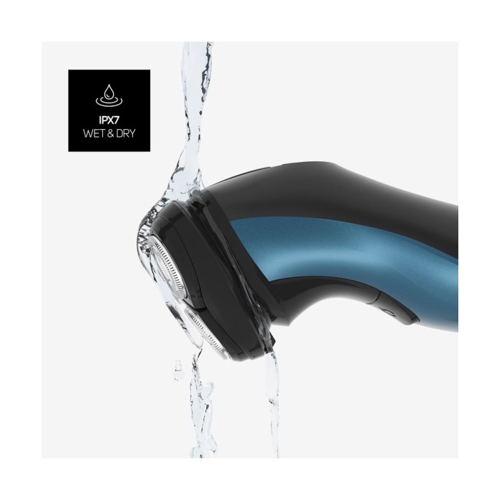 Taurus 3 Side Shave IPX7 Rasoio rotante Trimmer Nero Blu