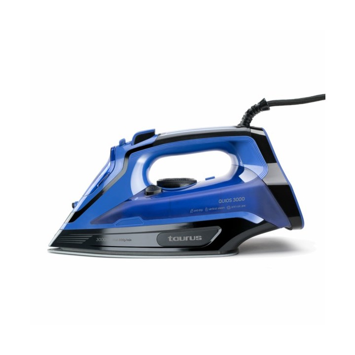 Taurus Quios 3000 Ferro da stiro a secco e vapore piastra ceramica 3000 W Nero Blu