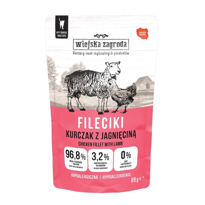 WIEJSKA ZAGRODA Filetti di Pollo con Agnello – cibo umido per gatti – 85g