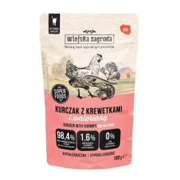 WIEJSKA ZAGRODA Pollo con Gamberetti e Valeriana – Cibo umido per gatti – 100g