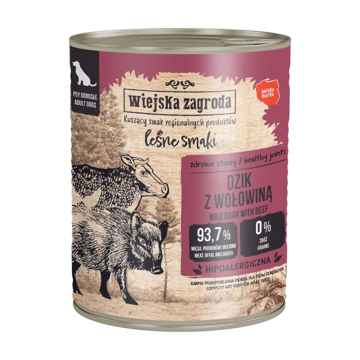WIEJSKA ZAGRODA Forest Flavors Cinghiale con manzo - cibo umido per cani - 800g