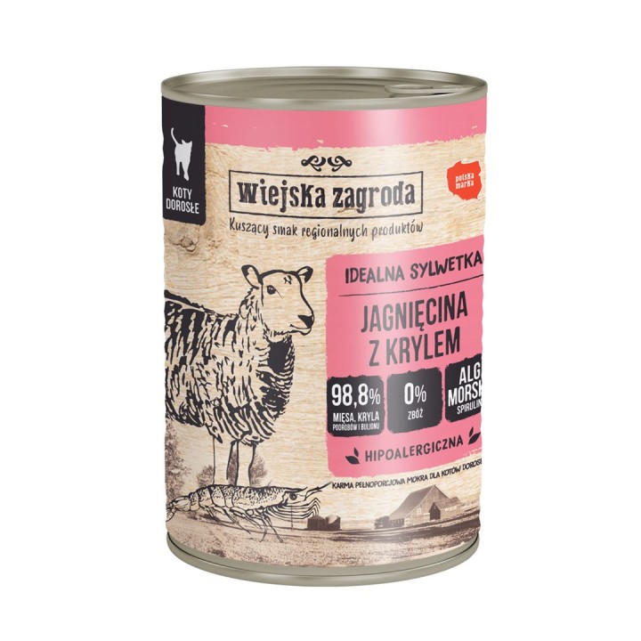 WIEJSKA ZAGRODA Agnello con krill - cibo umido per gatti - 400g
