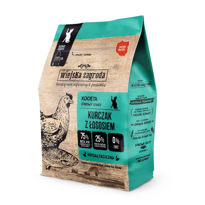 WIEJSKA ZAGRODA Pollo con salmone - cibo secco per gatti - 400g