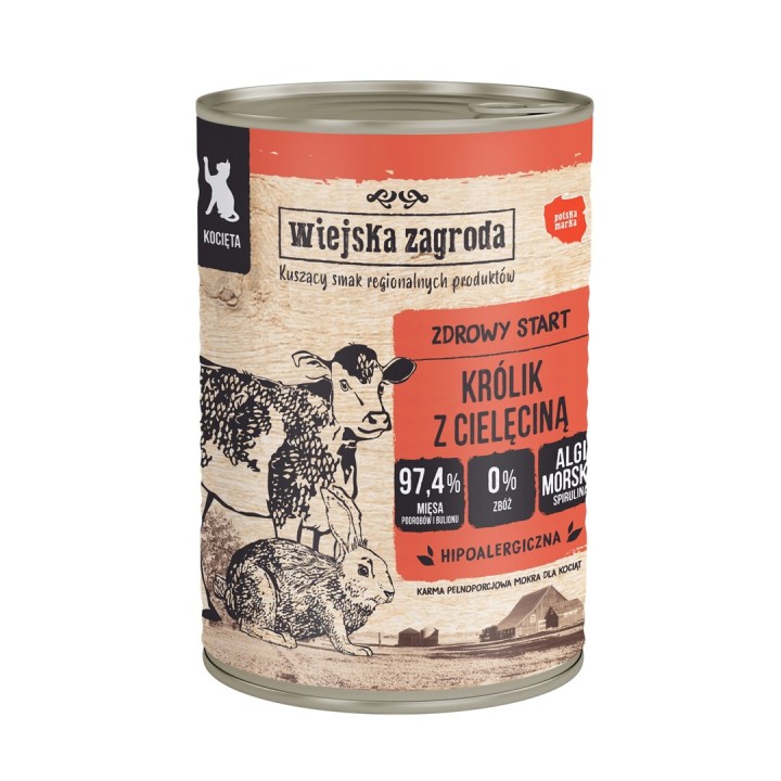WIEJSKA ZAGRODA Coniglio con vitello per gattini - cibo umido per gatti - 400g