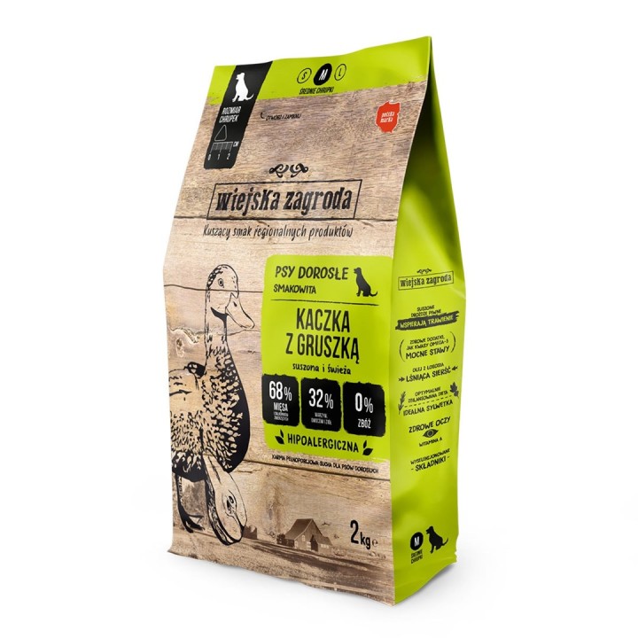 WIEJSKA ZAGRODA Anatra con pera M - cibo secco per cani - 2kg