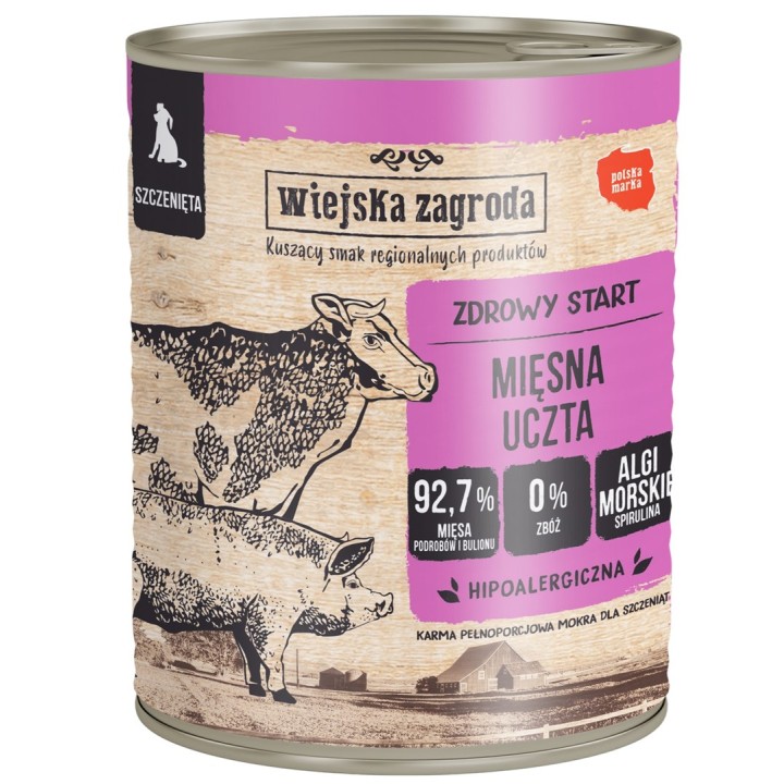 WIEJSKA ZAGRODA Puppy Festino di carne - cibo umido cani - 800g