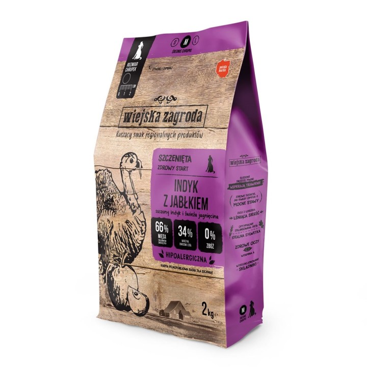 WIEJSKA ZAGRODA Tacchino con mela M Puppy - cibo secco per cani - 9kg