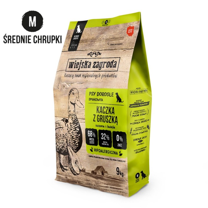 WIEJSKA ZAGRODA Anatra con pera M – cibo secco per cani – 9kg
