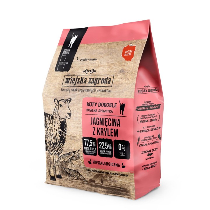 WIEJSKA ZAGRODA Agnello con krill - cibo secco per gatti - 400g