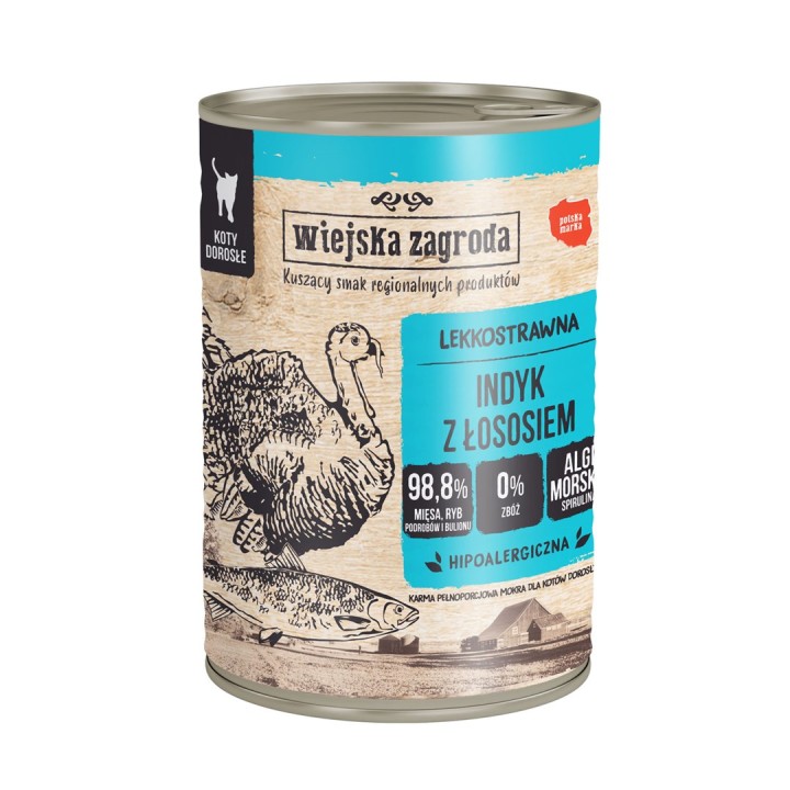 WIEJSKA ZAGRODA Tacchino con salmone - cibo umido per gatti - 400g