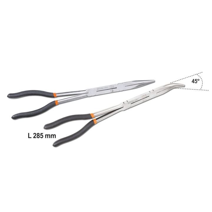 Beta 1009L/DP-S2 Serie di 2 pinze a becchi mezzotondi lunghissimi zigrinati con doppio snodo 010090060