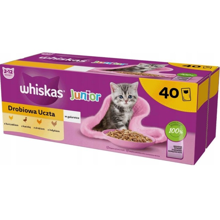 WHISKAS Junior Pollame in gelatina - cibo umido per gatti - 40 x 85g
