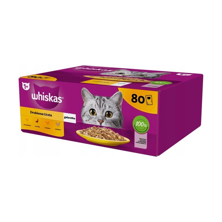 WHISKAS Festino di pollame in gelatina – cibo umido per gatti – 80x85g