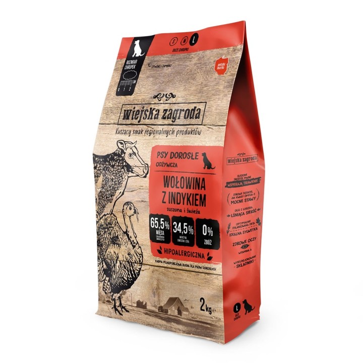 WIEJSKA ZAGRODA Manzo con tacchino L - cibo secco per cani - 2kg