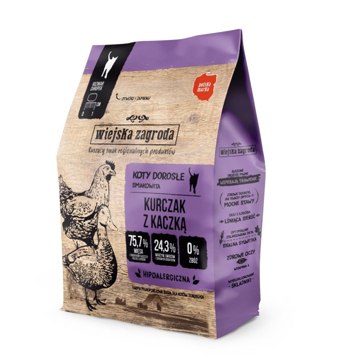 WIEJSKA ZAGRODA Pollo con anatra - cibo secco per gatti - 400g