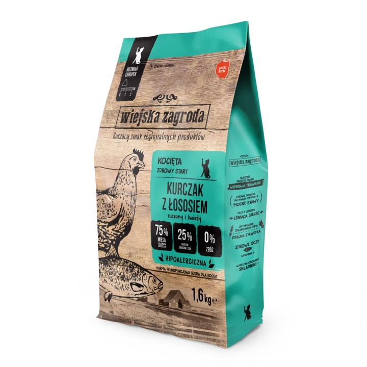 WIEJSKA ZAGRODA Pollo con salmone per gattini - cibo secco per gatti - 1 6kg