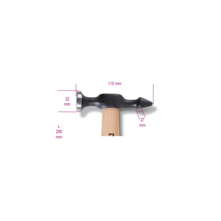 Beta 1359 T Martello con testa tonda convessa e penna orizzontale manico in legno 013590010
