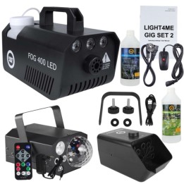 LIGHT4ME GIG Set 2 - set (macchina del fumo + 1 litro liquido fumo + macchina bolle alimentata a batterie + 1 litro liquido boll