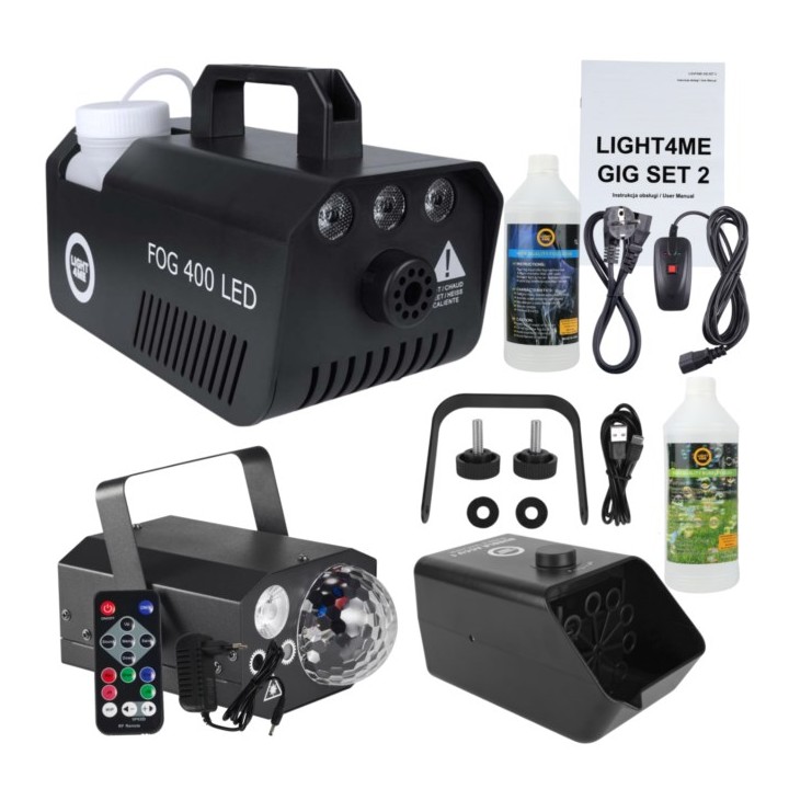 LIGHT4ME GIG Set 2 - set (macchina del fumo + 1 litro liquido fumo + macchina bolle alimentata a batterie + 1 litro liquido boll