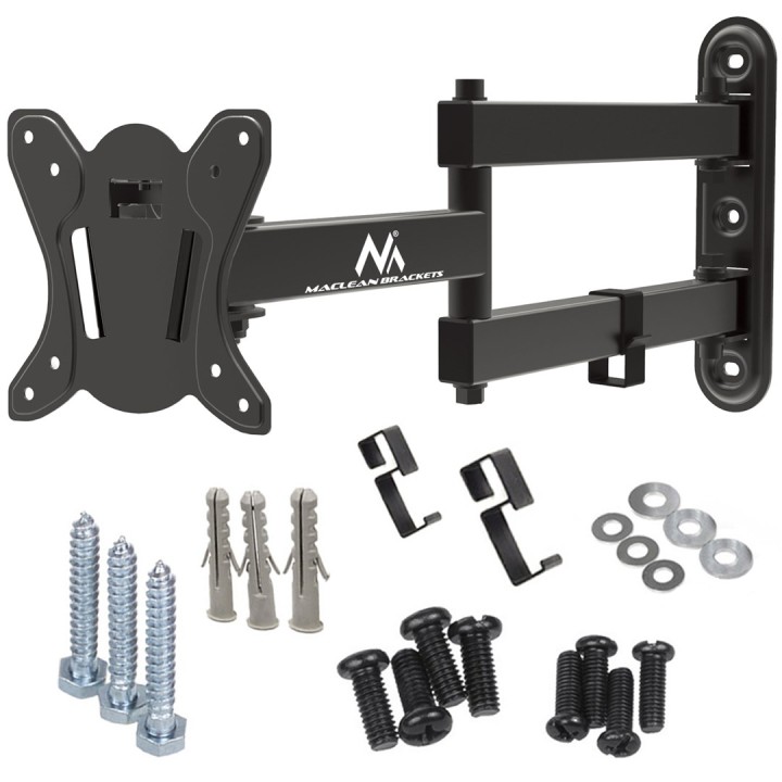 Maclean MC-417 supporto a parete full motion per TV monitor 13-32 30kg max VESA 100x100 verniciato nero universale supporto staf
