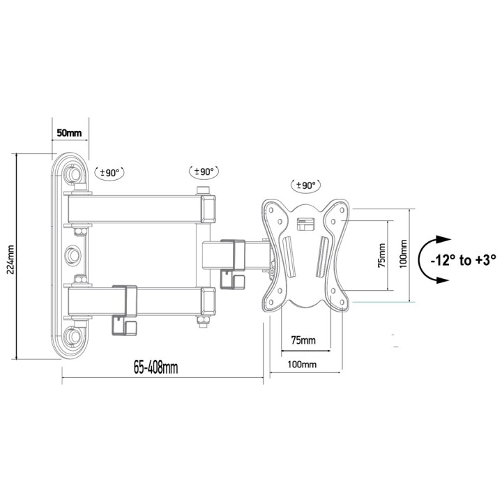 Maclean MC-417 supporto a parete full motion per TV monitor 13-32 30kg max VESA 100x100 verniciato nero universale supporto staf