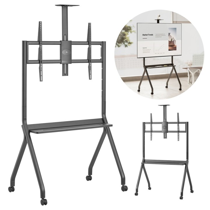 Maclean TV carrello / supporto telecamera con ripiano su rotelle 55-100 carico max 120kg/10kg ripiano max. VESA 900x600 nero MC-