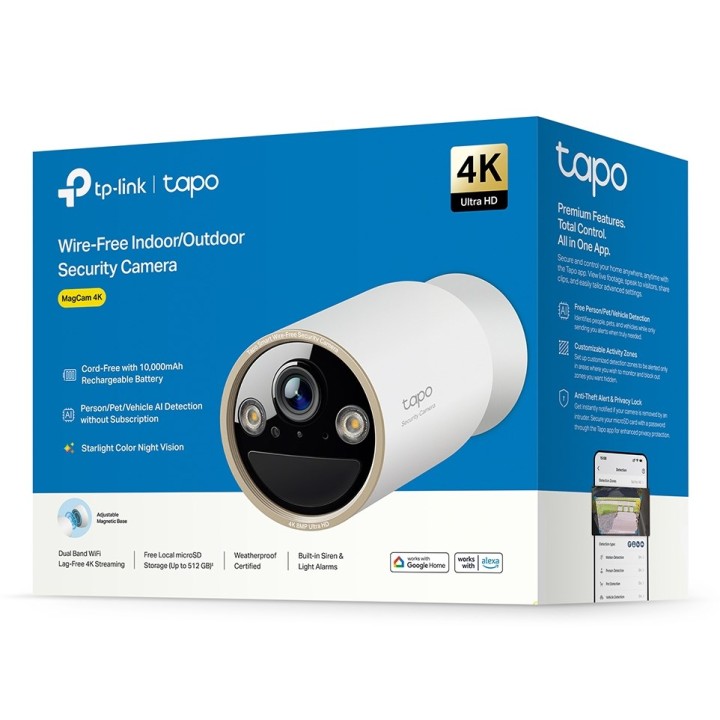 TP-Link Tapo telecamera di sicurezza wireless per interni/esterni SPEC:4K UHD (3840x2160) H.265/H.264 Supported 16x UHD zoom dig