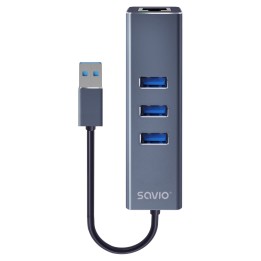 Savio AK-57 USB-A - 3 x USB-A HUB con adattatore RJ-45 Gigabit Ethernet 5000 Mbit/s grigio USB 3.2 Gen 1 (3.1 Gen 1) Micro-B 500