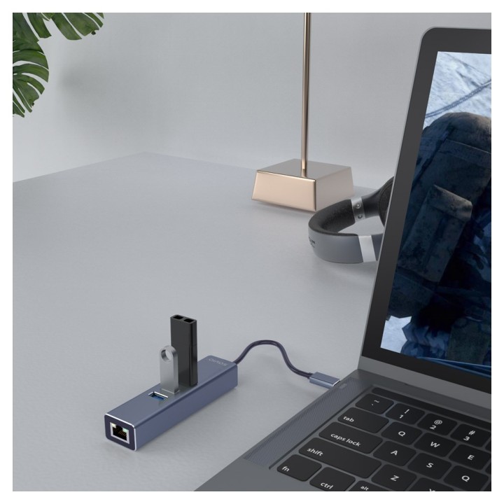 Savio AK-57 USB-A - 3 x USB-A HUB con adattatore RJ-45 Gigabit Ethernet 5000 Mbit/s grigio USB 3.2 Gen 1 (3.1 Gen 1) Micro-B 500