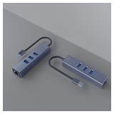 Savio AK-57 USB-A - 3 x USB-A HUB con adattatore RJ-45 Gigabit Ethernet 5000 Mbit/s grigio USB 3.2 Gen 1 (3.1 Gen 1) Micro-B 500